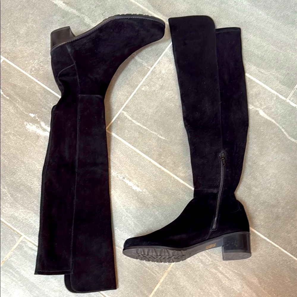 Stuart Weitzman Black Knee-High Suede Boots